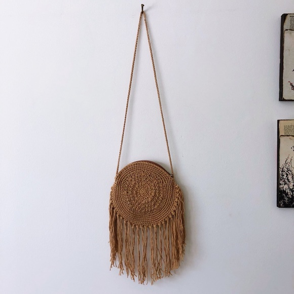 Handbags - Crochet Cotton Circle Round Crossbody Shoulder Bag